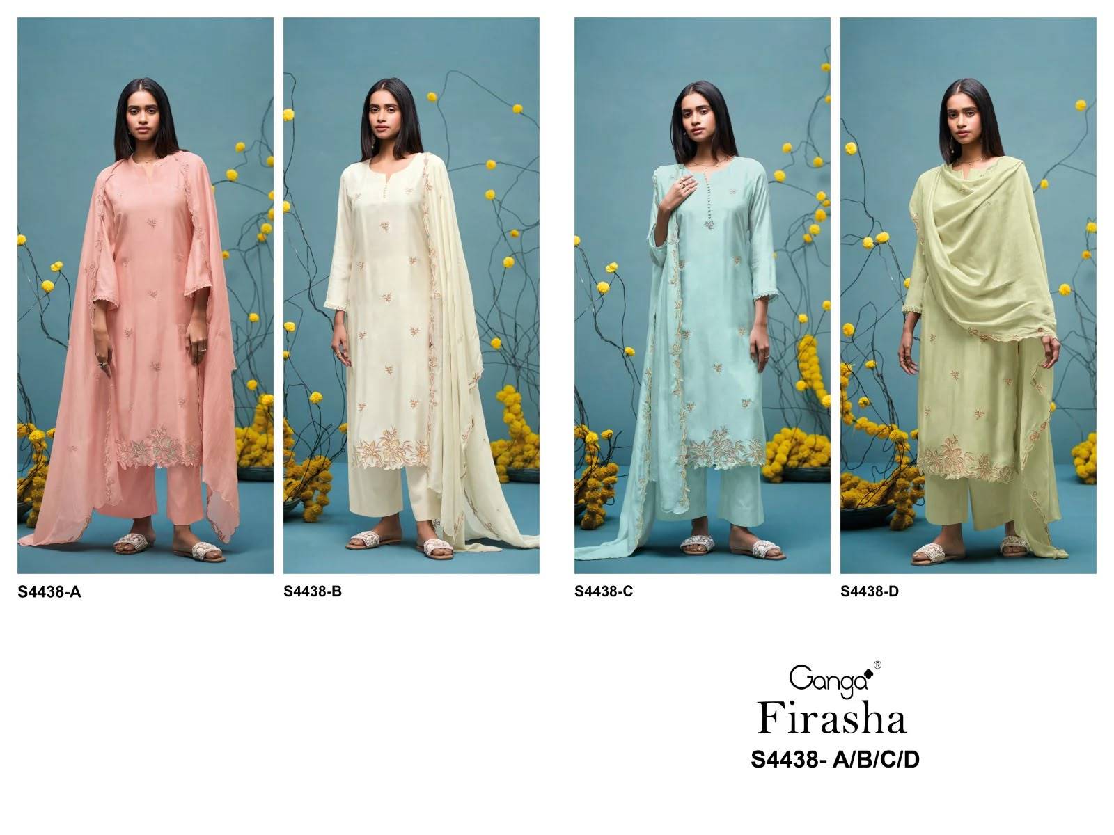FIRASHA 4438 Series By GANGA FASHION Stylish Beautiful Colourful Silk Dresses At Wholesale Price